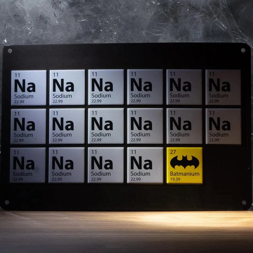Blechschild Batmanium: das Element Nr. 27 im Periodensystem