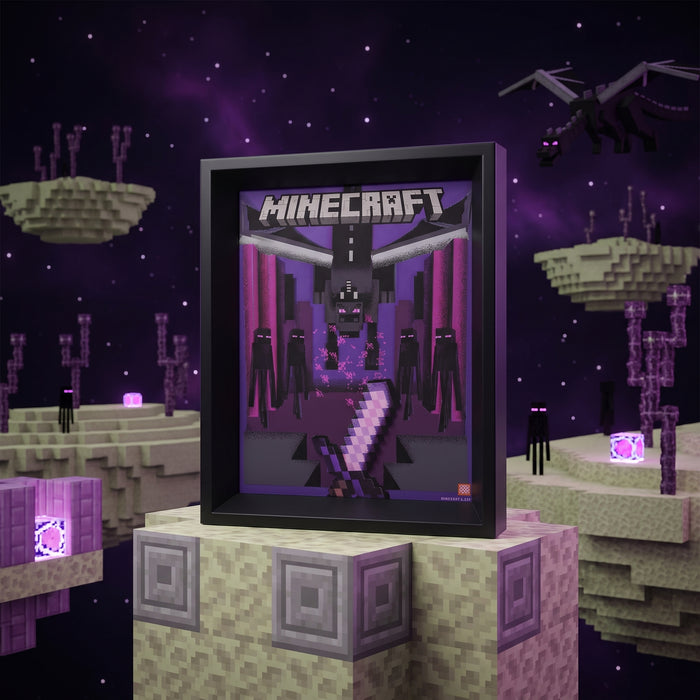 Minecraft Ender Dragon 3D wibbelplaatje in zwart frame