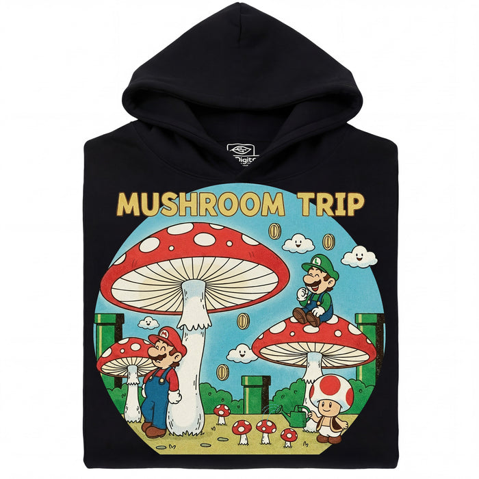 Mushroom Trip - Vooraanzicht Hoodie Zwart