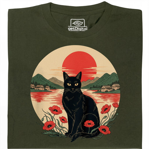 Sunset Cat  - Vue principale T-shirt Vert foncé