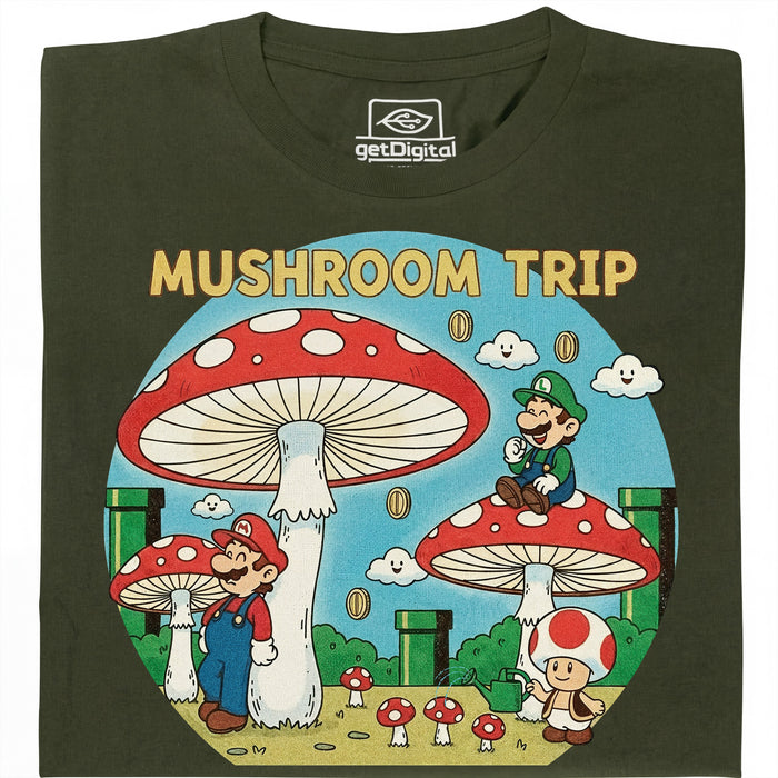 Mushroom Trip - Vooraanzicht T-shirt Donkergroen