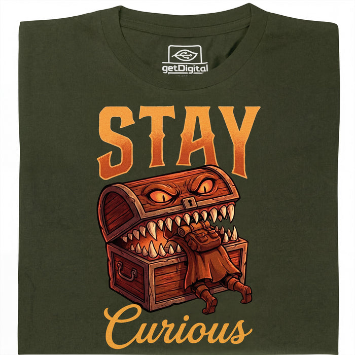Stay Curious - Vue de face T-Shirt Vert Foncé