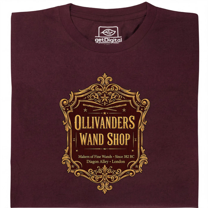 Ollivanders Wand Shop - Vue principale T-shirt Rouge Foncé