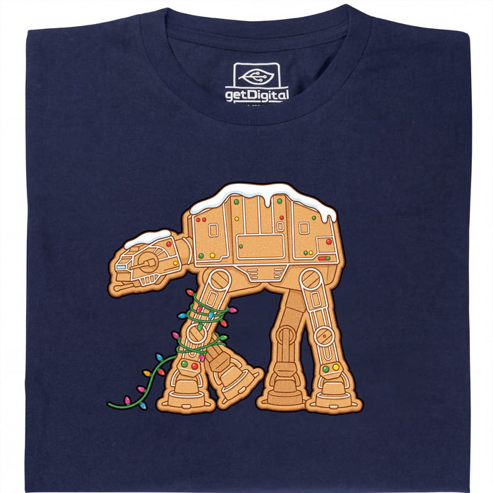 Stumbling Gingerbread - Gingerbread Walker in String Lights - Main View T-Shirt Navy Blue