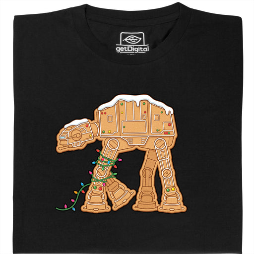 Galleta Tropezadora - Caminante de Jengibre en Guirnalda - Vista Principal Camiseta Negro