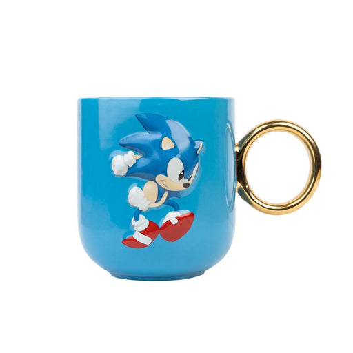 Taza 3D de Sonic con asa de anillo dorado